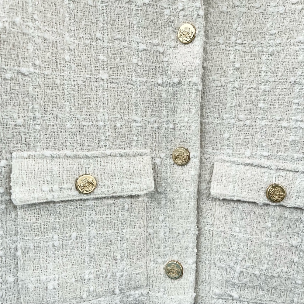 ABERCROMBIE & FITCH | COLLARLESS CROPPED TWEED JACKET IN WHITE LARGE - Picture 5 of 13